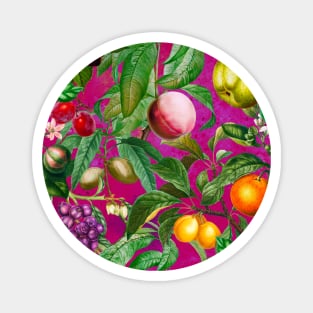 Floral paradise,Trendy tropical floral leaves and fruits, tropical pattern, botanical illustration, tropical plants, pink fuchsia floral illustration Magnet